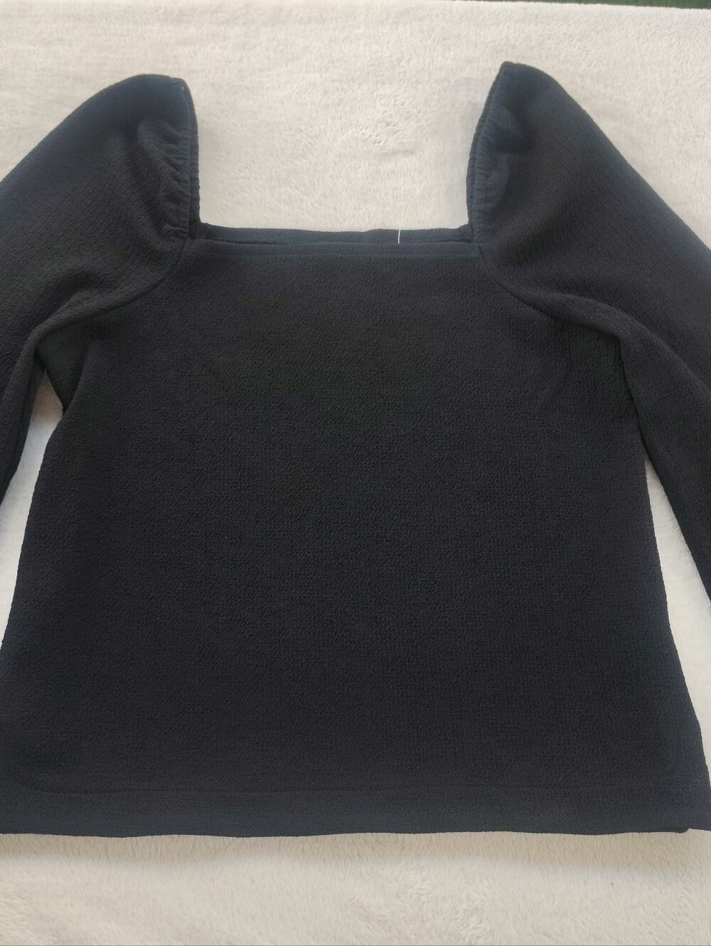 Madewell Black Square Neck Long Sleeve Puff Sleeve Top